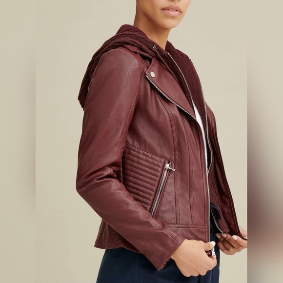 Guess x Wilson's Leather Women's Burgundy Cable-Knit Faux-Leather Jacket S - Picture 3 of 16